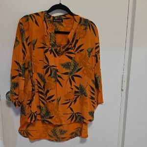 Marcella Orange Floral-Leaf  Blouse,L